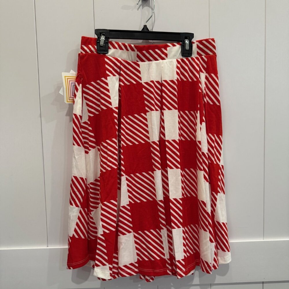 Buffalo Check Geometric Midi Skirt Red White Medium